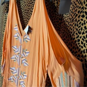 Addison cold shoulder embroidered mini dress in peach